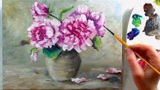 How To Paint Peonies in Water Mixable Oils Beginner RealTime Tutorial [upl. by Kendall929]