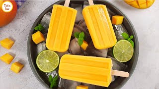 Mango Popsicle Mango Ice cream Eggless amp without Cream by Tiffin Box  Mango lolly ice recipe [upl. by Ecirted]