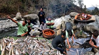 Natural Fishing in Mountain River Nepal amp Picnic HandiSekwa Duwali Fishing Kerabari Khadam Khola [upl. by Ahselaf]