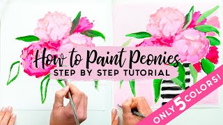 How to Paint Peonies Acrylic PaintingTutorial Using Only 5 Acrylic Colors [upl. by Monahan]