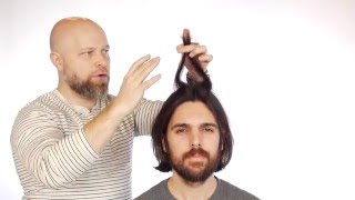 Mens Medium Length Haircut Tutorial  TheSalonGuy [upl. by Esiuole340]