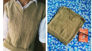 How to knit a V neck vest bottom up half sweater PART1 [upl. by Cazzie]