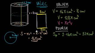 Objem a povrch válce  Geometrie  Matematika  Khan Academy [upl. by Anoynek]