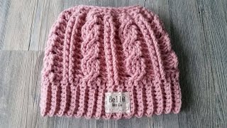 Crocheted Cabled Messy Bun Hat [upl. by Giustina]