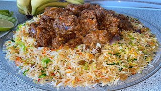 Daawo Bariis Biryani iyo Hilib Si aan caadi eheen LokariyeyBiryani with Meat at home Restaurant Sty [upl. by Hodgson]