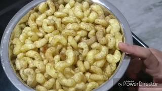 Puffed corn recipeHow to fry corncorn puff recipecheesy corn puff snacks corn murmura recipe [upl. by Lukasz]