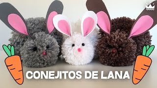 Cómo hacer peluches Conejitos con pompones de lana  Bunnies made with wool pompoms [upl. by Inavoig]