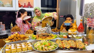 فطور رمضان فيه كلشي شهيوات سهلة وسريعة عشاء السحور مائدة كاملة من المملحات حتى العصير تحلية دجاج بس [upl. by Selena96]